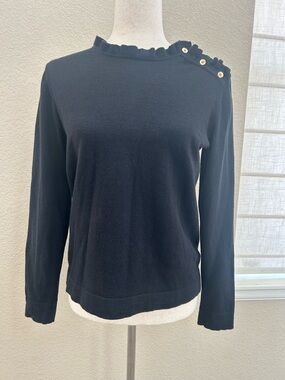 Black J.Crew Ruffle Neck Button Shoulder Sweater M